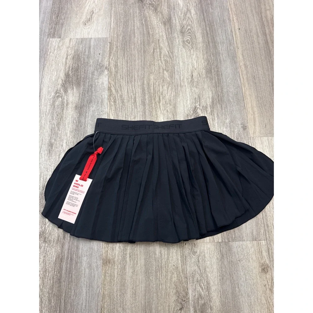 SHEFIT Women Black Pleated Athletic Skort Medium Tennis Golf Skirt New.